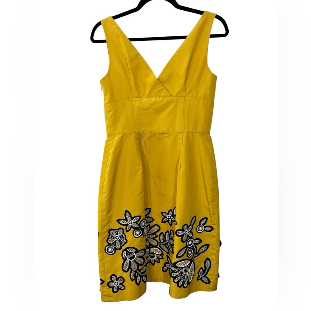 CARLISLE Sleeveless Yellow‎ and Black Floral Silk Knee Length Dress Size 10